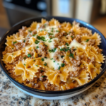 Cheesy Beef and Bowtie Pasta in Garlic Butter