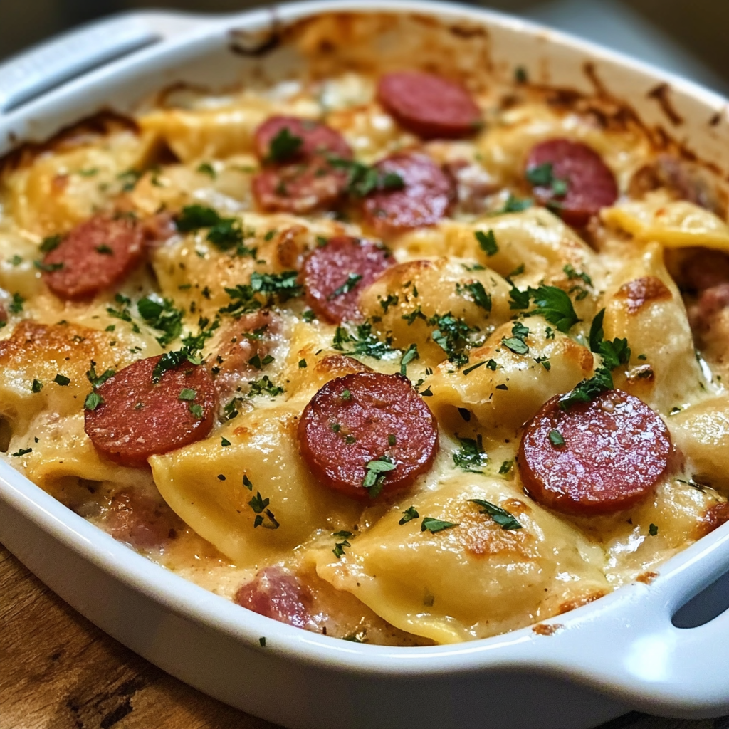 Crockpot Pierogi Casserole with Kielbasa

