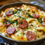 Crockpot Pierogi Casserole with Kielbasa