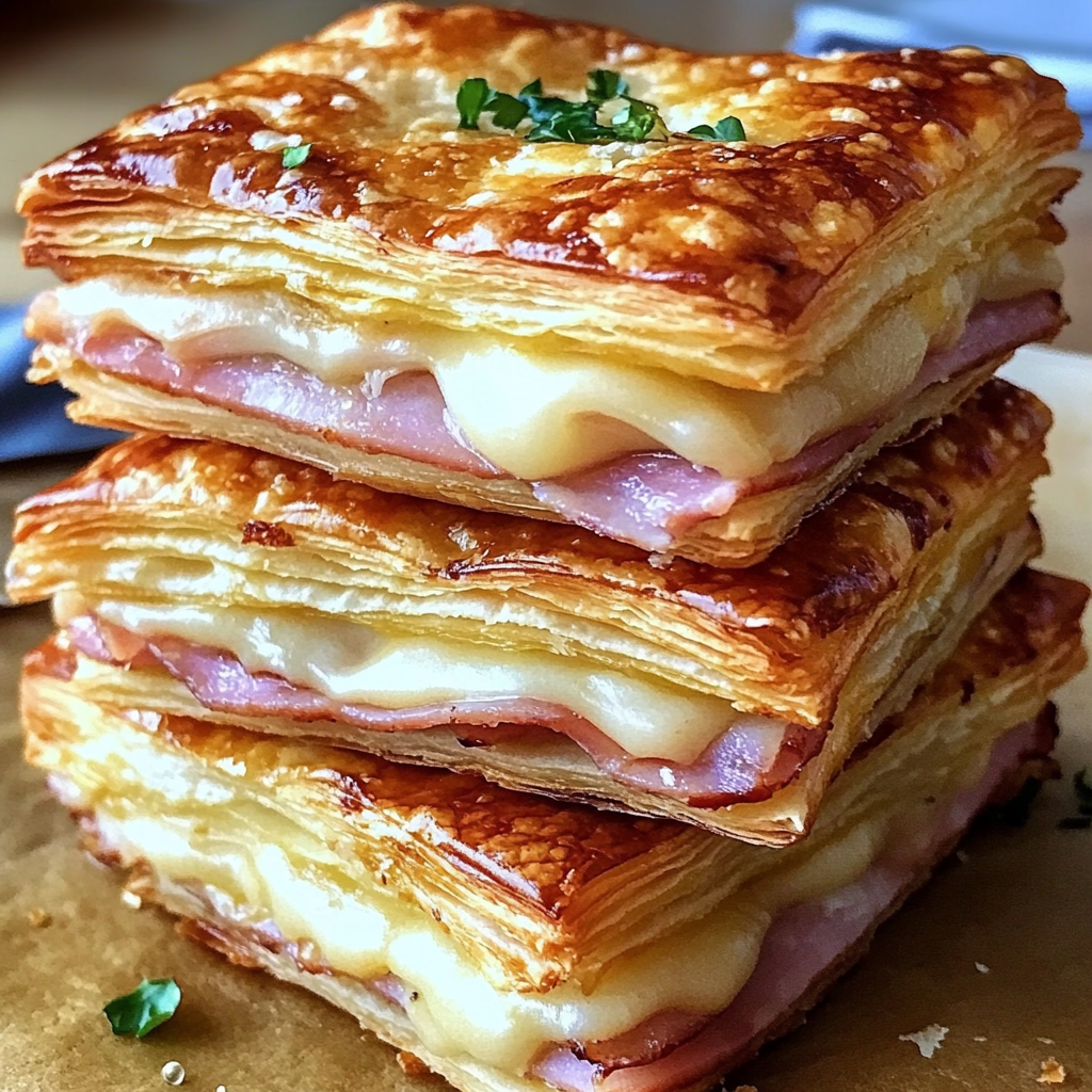 Crispy Ham & Cheese Puff Pastry Stacks – Easy, Flaky & Delicious!