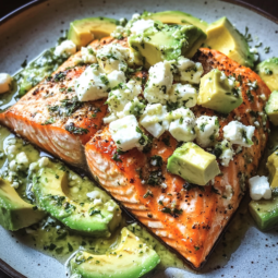 Baked Salmon with Avocado & Feta – Healthy, Flavorful & Easy Recipe