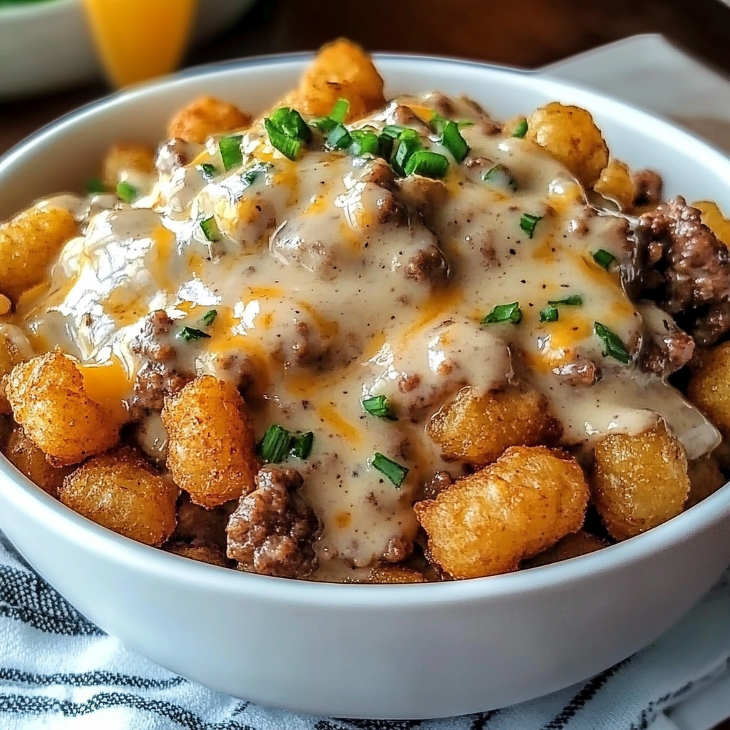 Tater Tot Breakfast Bowl with Sausage Gravy